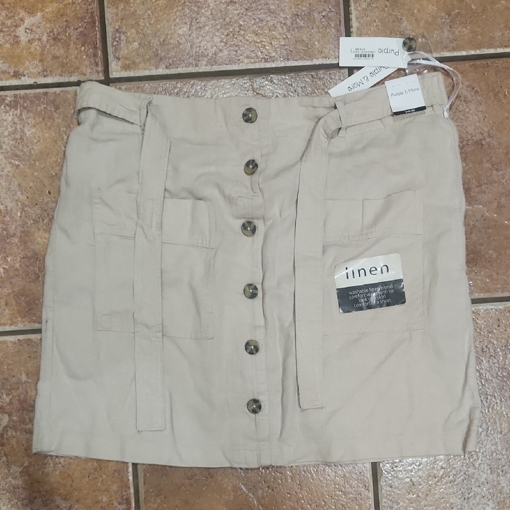 Purple And More Linen Beige Button-Front Skirt Womens Size Large